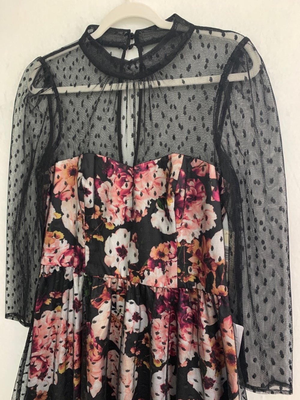 Eliza J Black Floral Tulle Illusion Dress Sz 12 - Picture 4 of 15